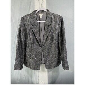 Chico's Jacket Shine Tweed Metallic Silver Size 3 Extra Large Blazer Casual